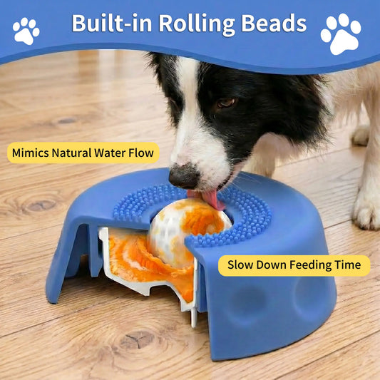 3-In-1 Calming Dog Lick Mat & Slow Feeder Bowl | Interactive Puzzle Toy with Rolling Ball