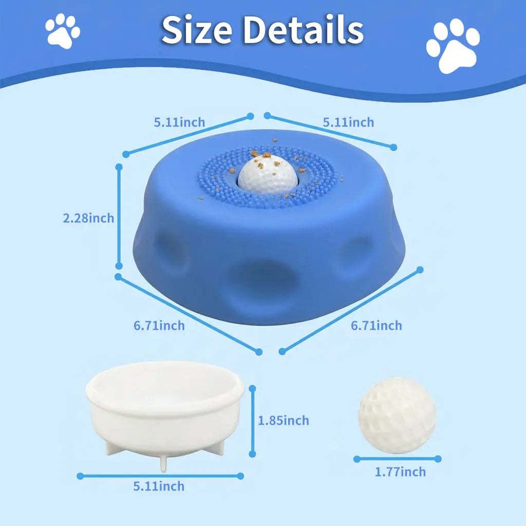3-In-1 Calming Dog Lick Mat & Slow Feeder Bowl | Interactive Puzzle Toy with Rolling Ball